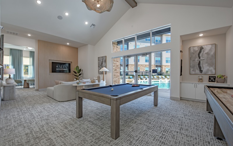 pool table, couch, tv and games 